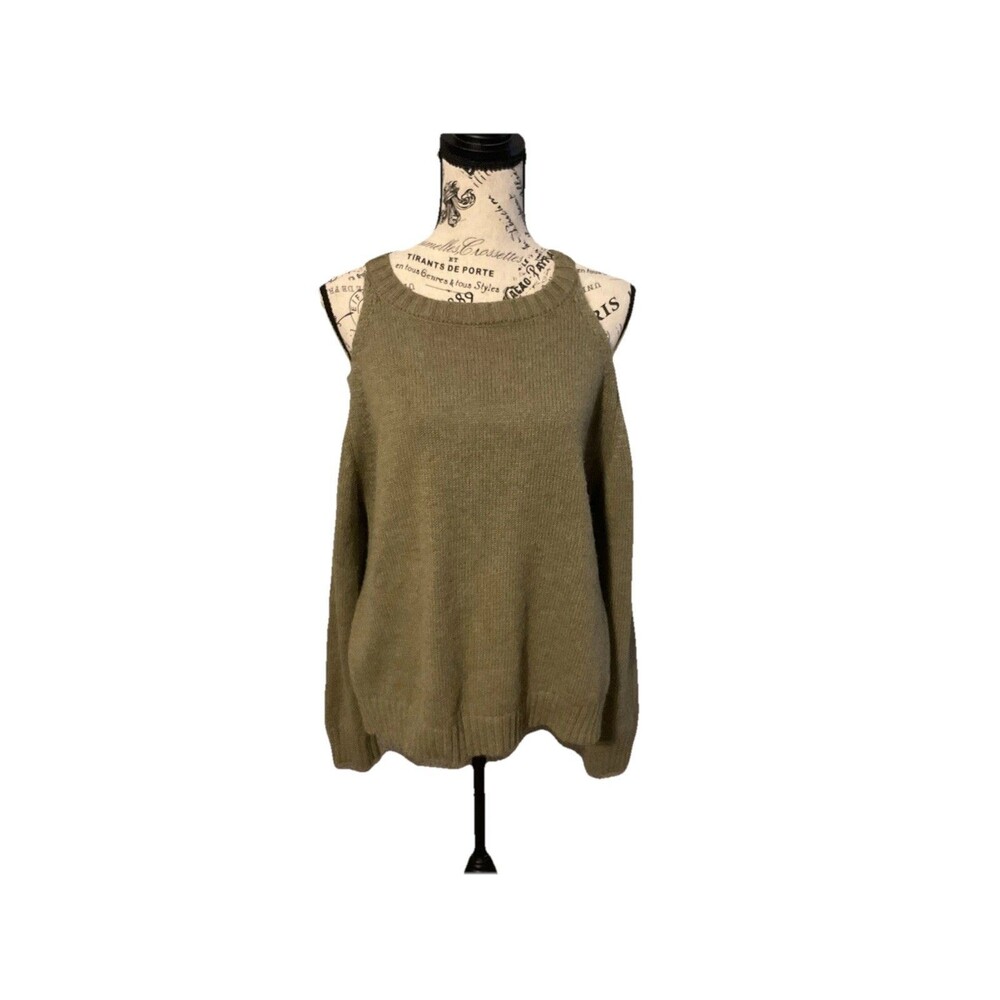 Saks Fifth Avenue Soft Sage Green Angora Cold Shoulder Small Sweater Boho Glam